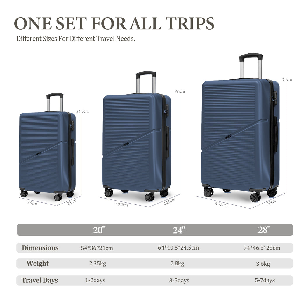 Set 3 Trolley ABS 20/24/28 pollici - Blu Navy (041)
