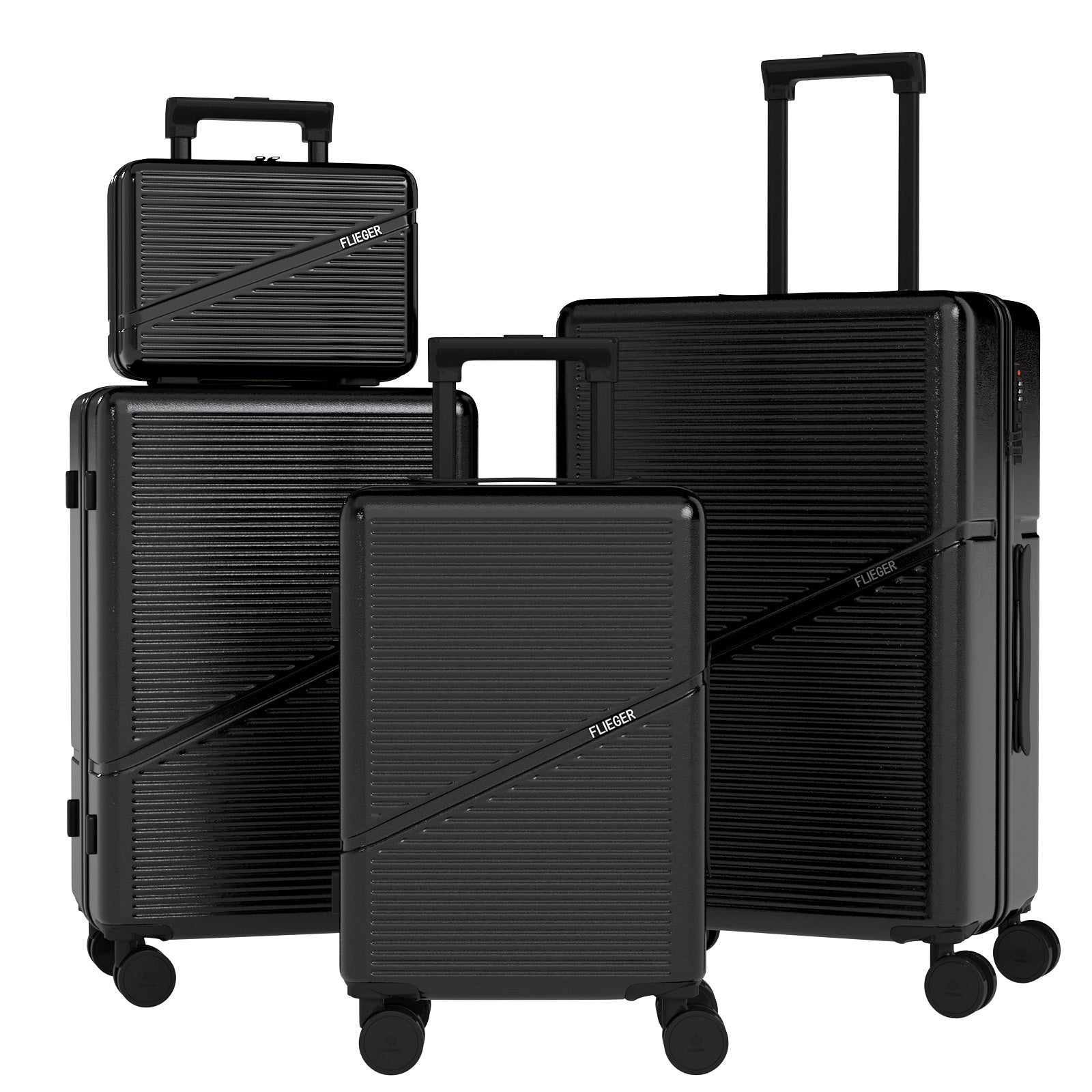 Set valigie in ABS da 4 pezzi (12"/20"/24"/28") – Nero（064）