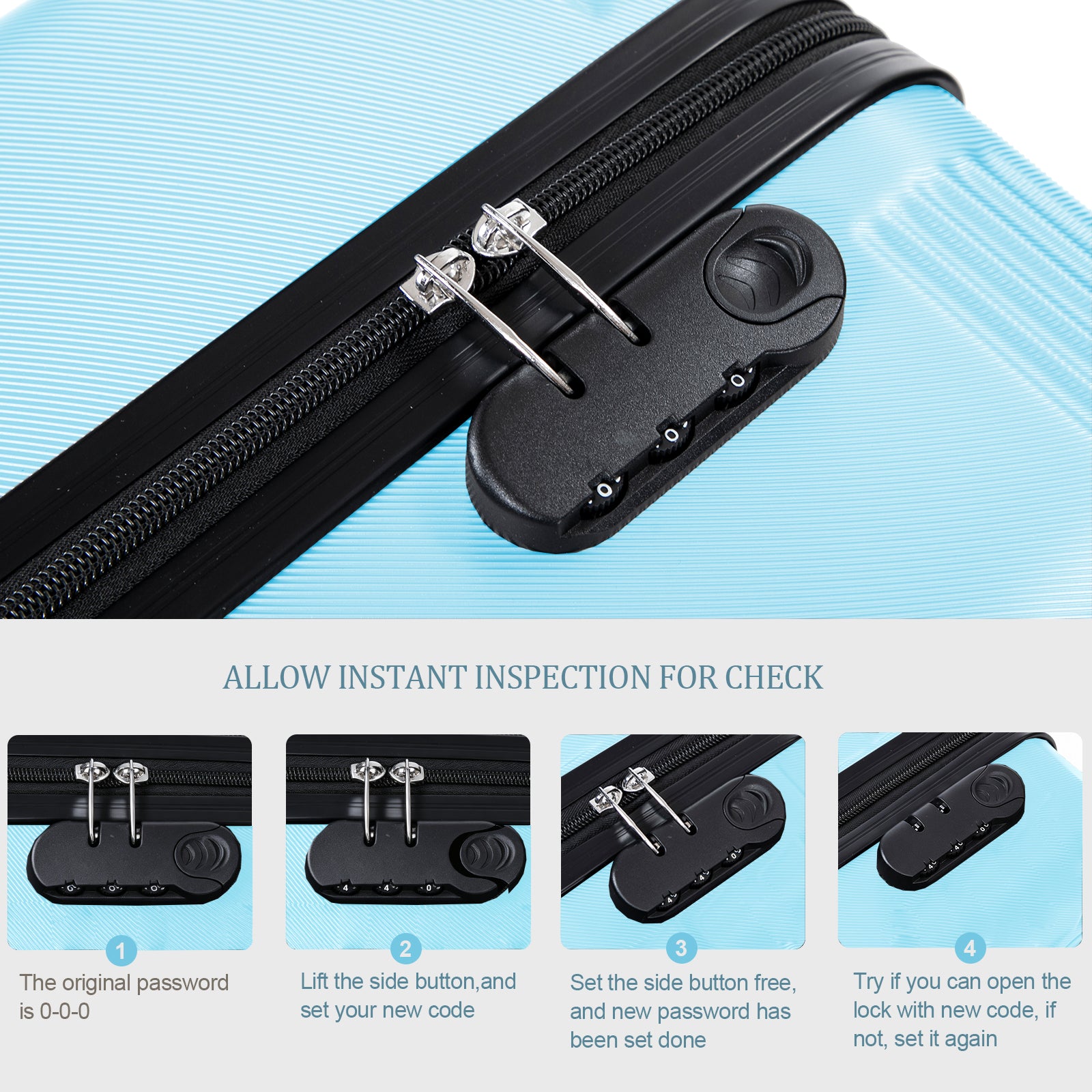 Set valigie ABS 3 pezzi 20/24/28– Blu Cielo（042）