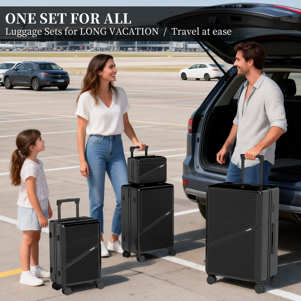Set valigie in ABS da 4 pezzi (12"/20"/24"/28") – Nero（064）
