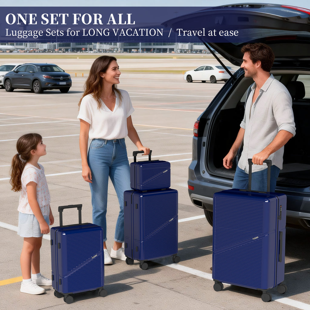 Set valigie in ABS da 4 pezzi (12"/20"/24"/28") – Blu profondo（064）
