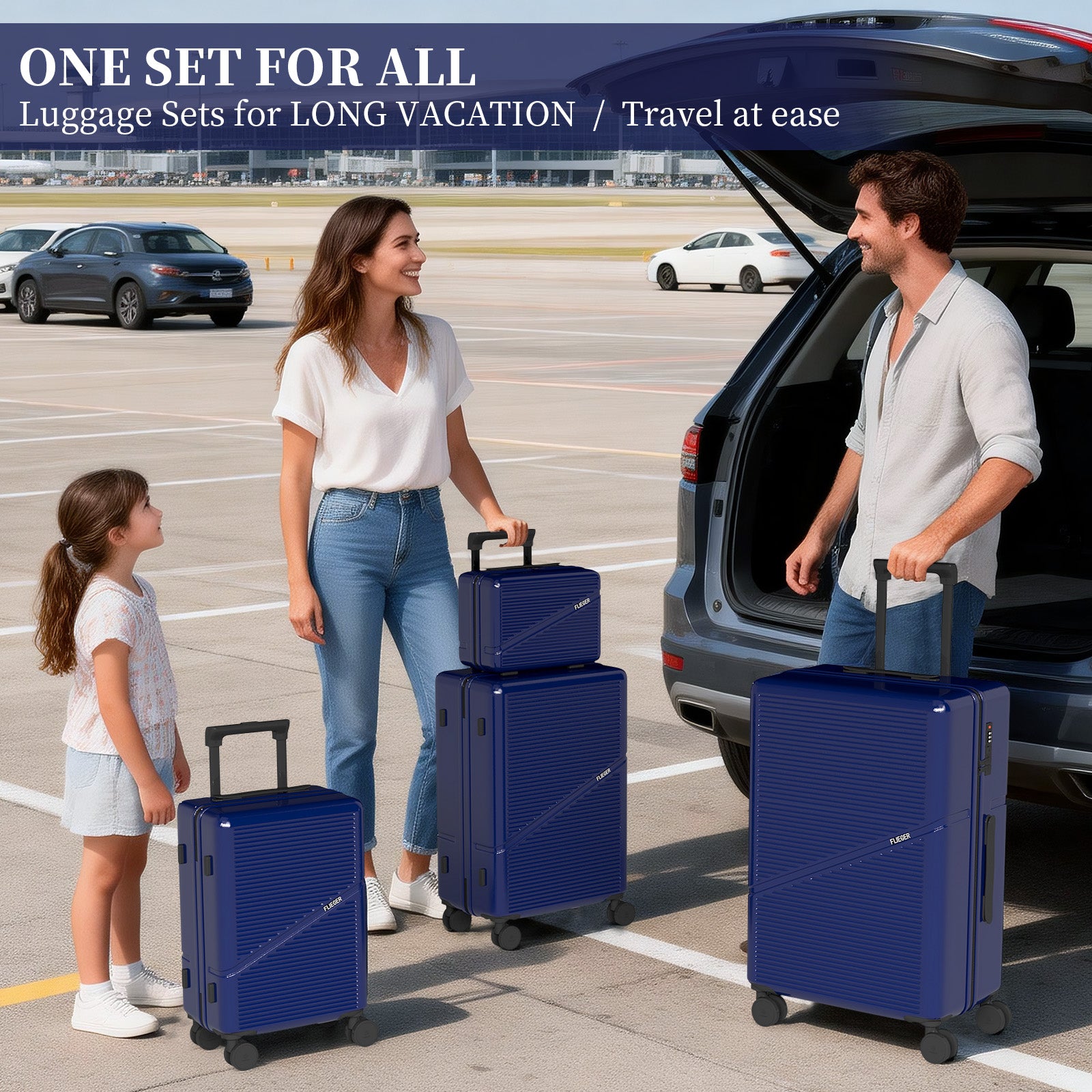 Set valigie in ABS da 4 pezzi (12"/20"/24"/28") – Blu profondo（064）