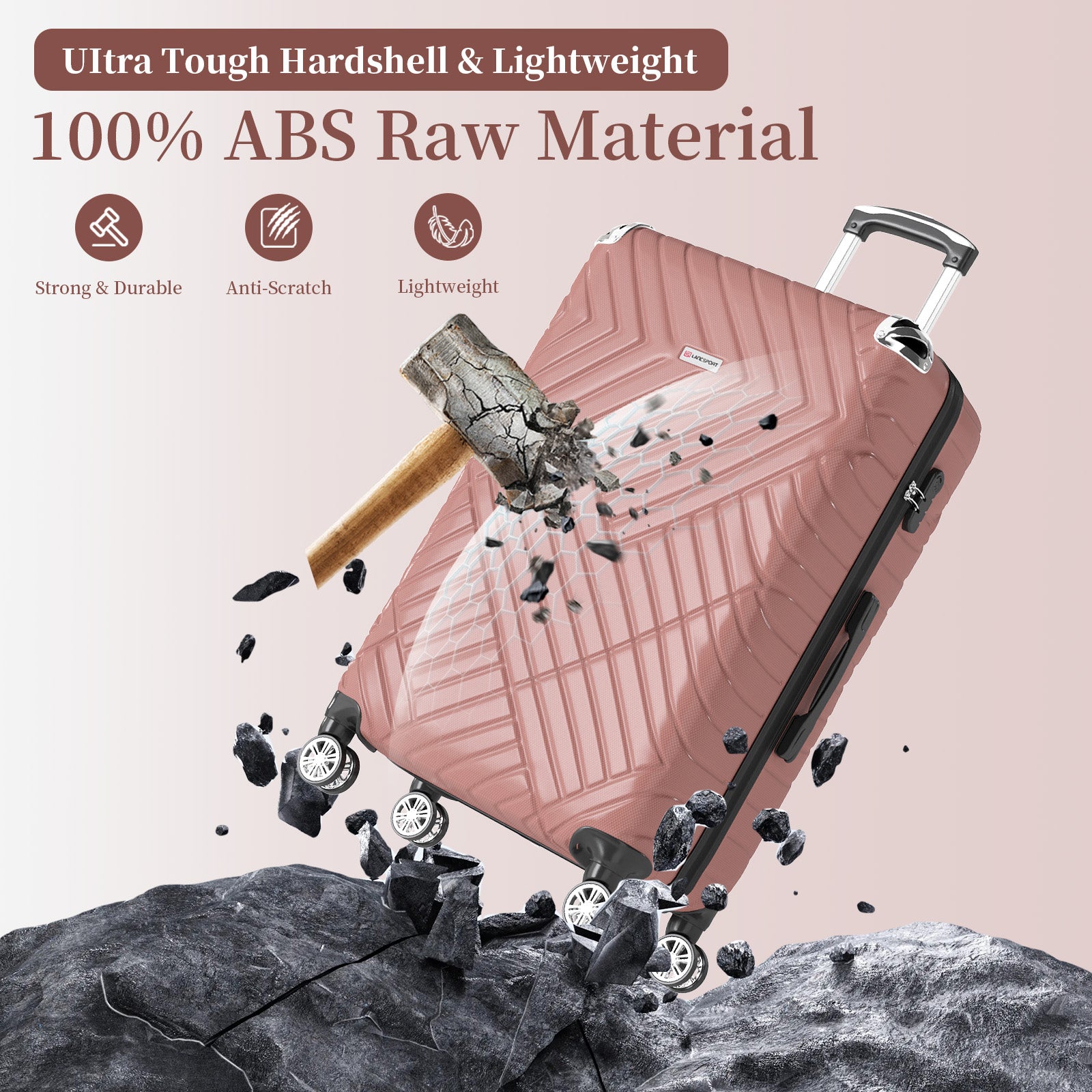 Set valigie in ABS da 5 pezzi (20"/26"/28"/30"/32") – Rosa oro（075）