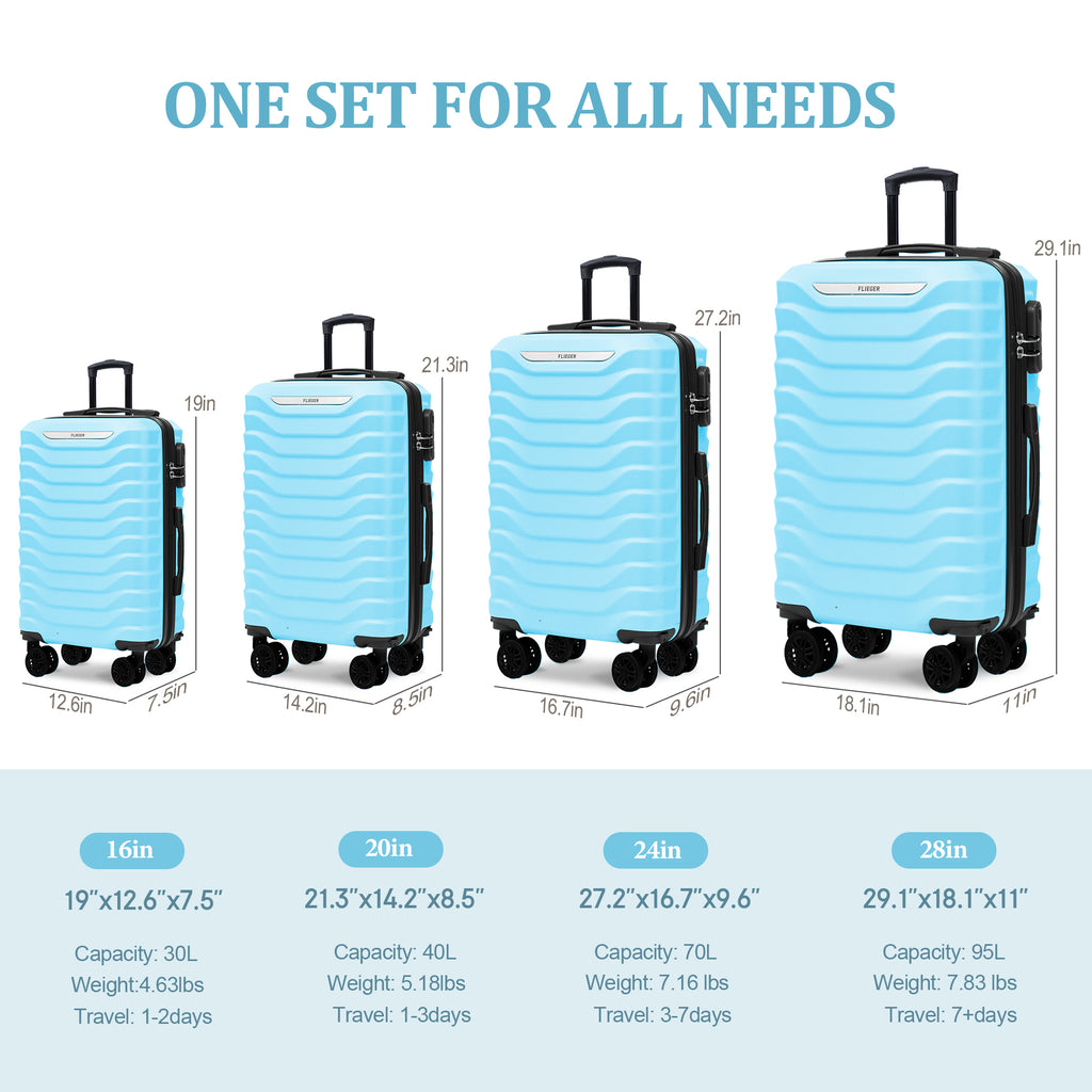 Set valigie ABS 4 pezzi 18/20/26/28 - Azzurro (029)