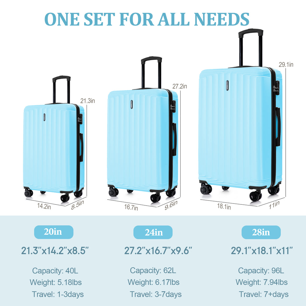 Set valigie ABS 3 pezzi 20/24/28– Blu Cielo（042）
