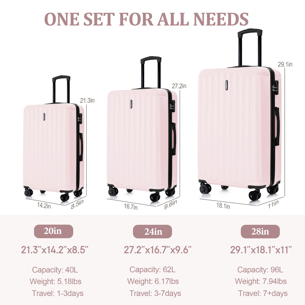 Set valigie ABS 3 pezzi 20/24/28 – Rosa（042）