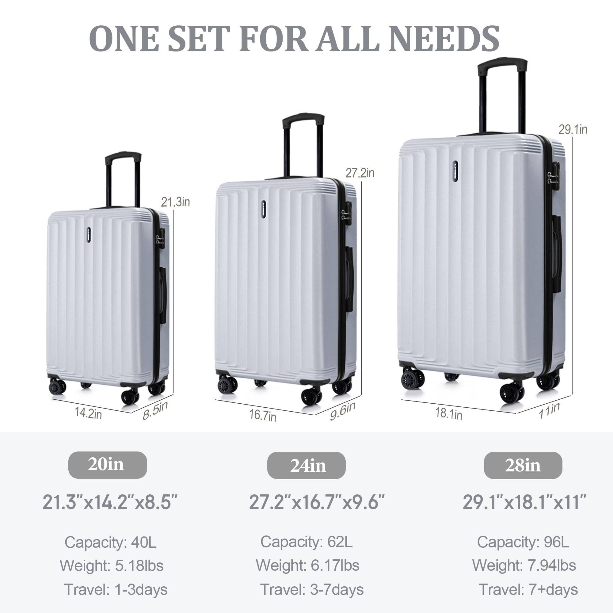 Set 3 Trolley ABS 20/24/28 pollici - Grigio (042)