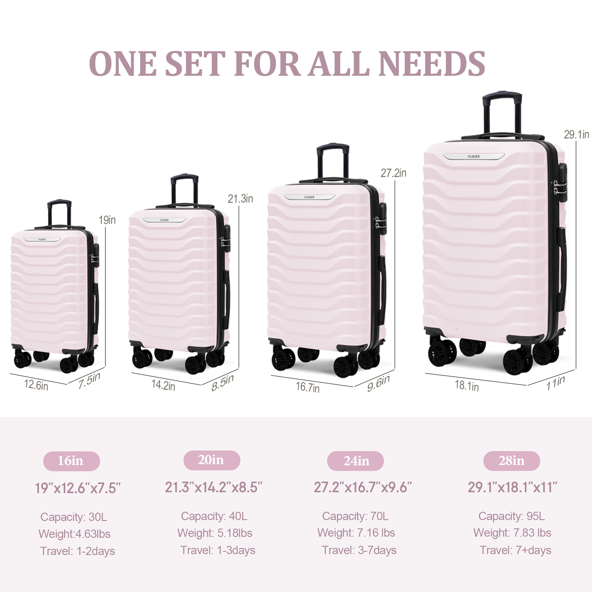 Set valigie ABS 4 pezzi 18/20/26/28 - Rosa (029)