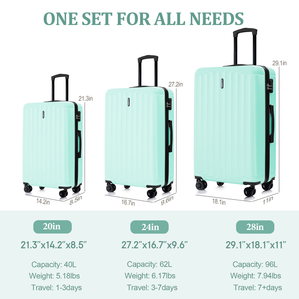 Set valigie ABS 3 pezzi 20/24/28 – Verde （042）