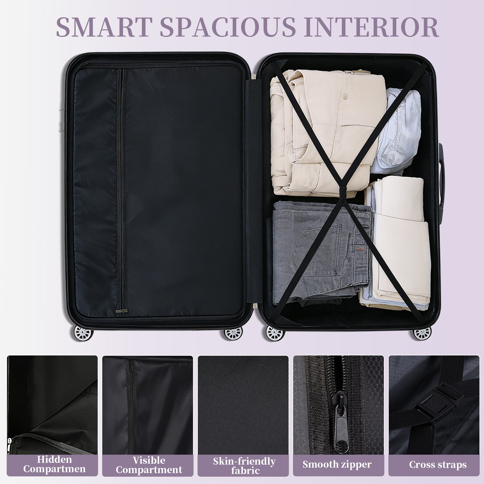 Set valigie in ABS da 5 pezzi (20"/26"/28"/30"/32") – Viola（075）