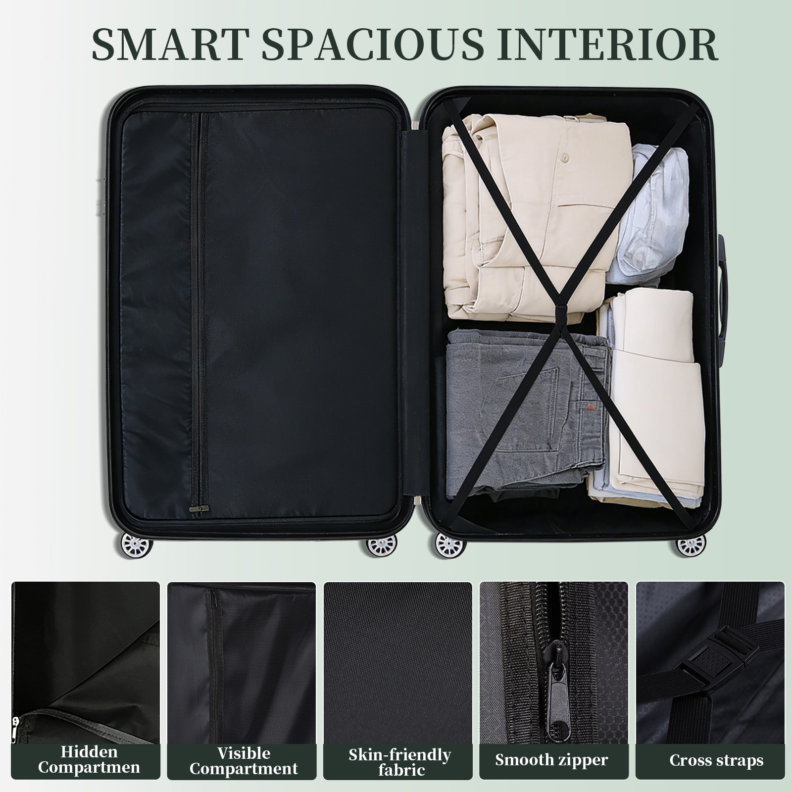 Set valigie in ABS da 5 pezzi (20"/26"/28"/30"/32") – Verde scuro perlato（075）