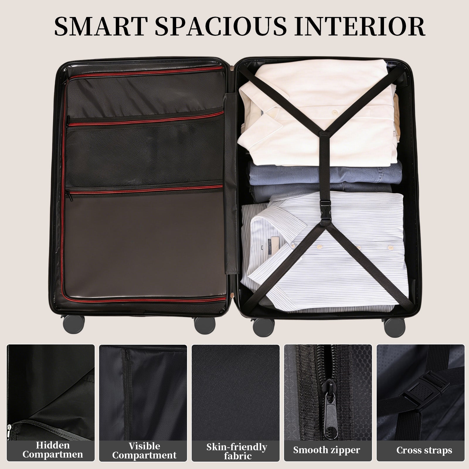 Set valigie in ABS da 3 pezzi (20"/24"/28") – Nero（091）
