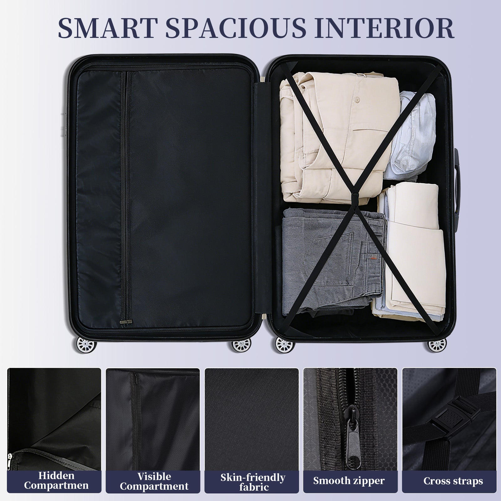 Set valigie in ABS da 5 pezzi (20"/26"/28"/30"/32") – Blu royal（075）