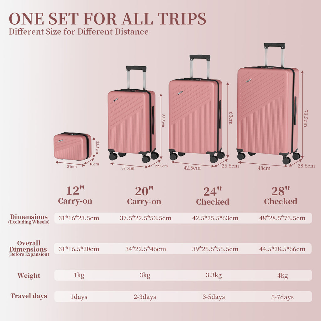 Set 4 Trolley ABS 12/20/24/28 pollici - Oro Rosa (071)