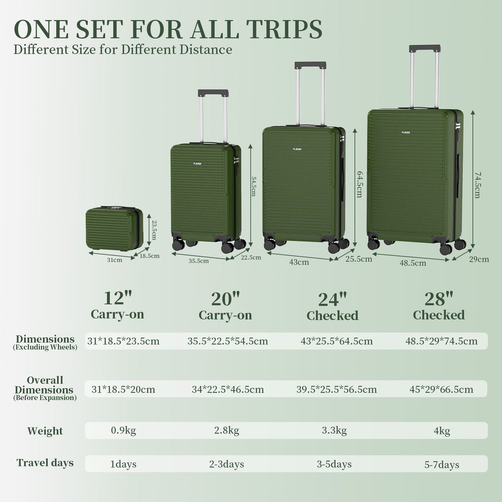 Set 4 Trolley ABS 12/20/24/28 pollici - Verde (069)