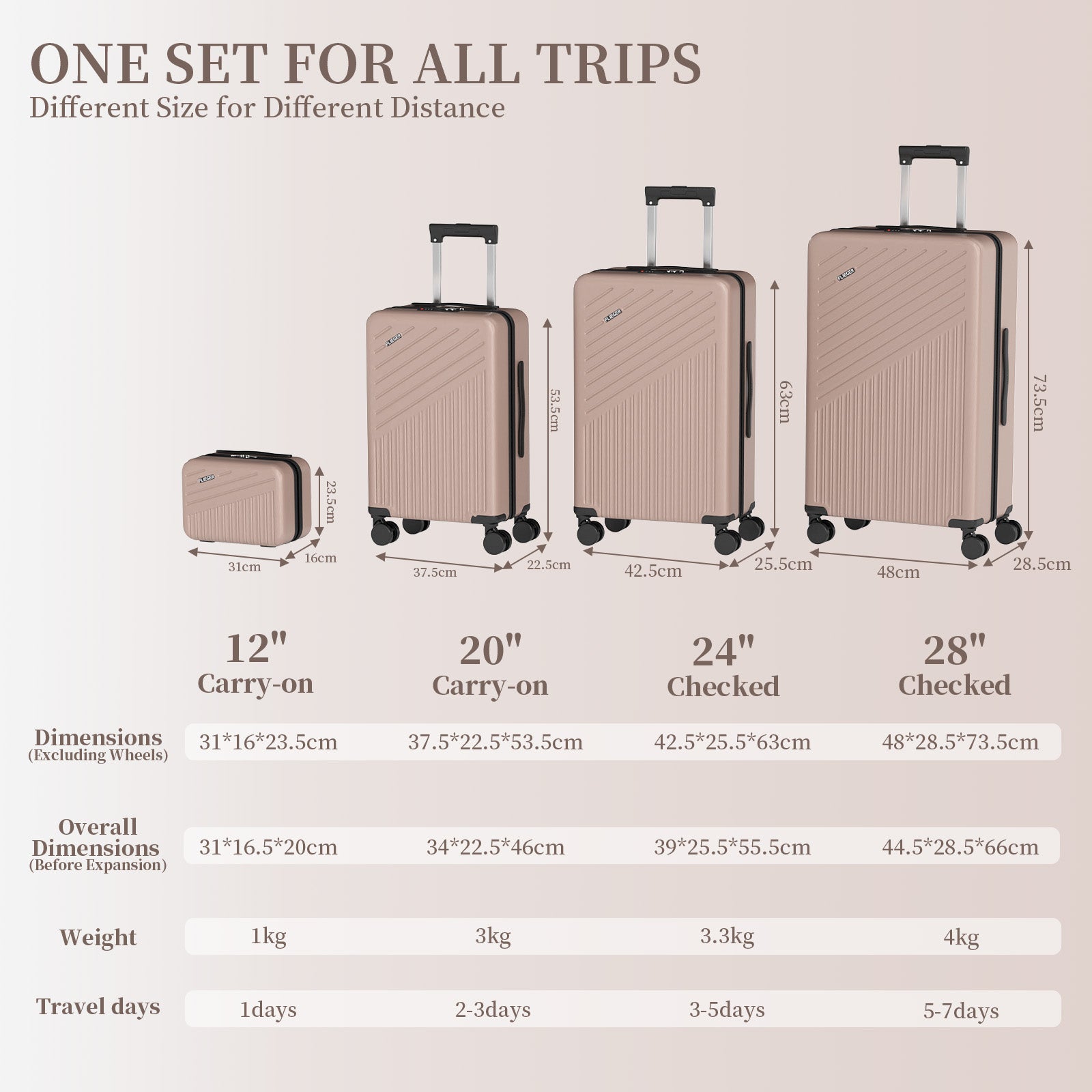 Set 4 Trolley ABS 12/20/24/28 pollici - Champagne (071)