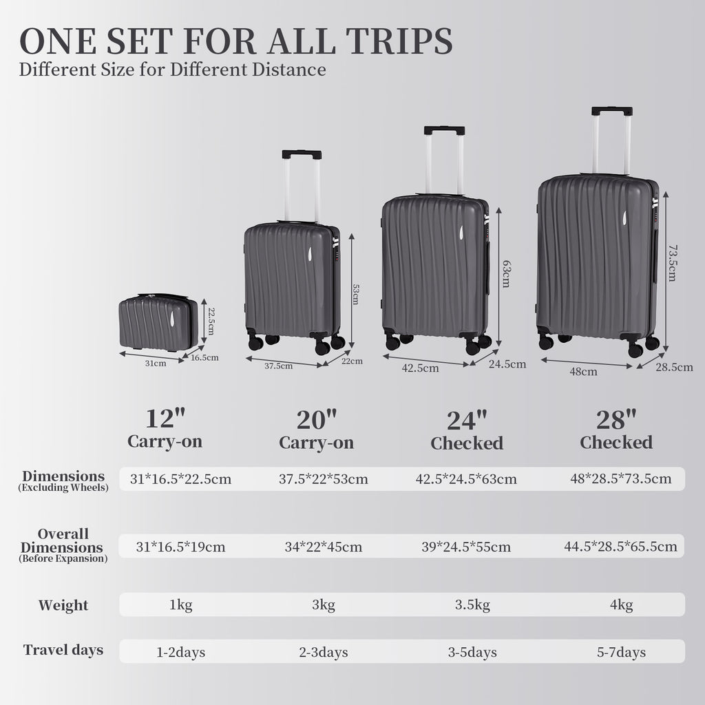 Set 4 Trolley ABS 12/20/24/28 pollici - Grigio (073)