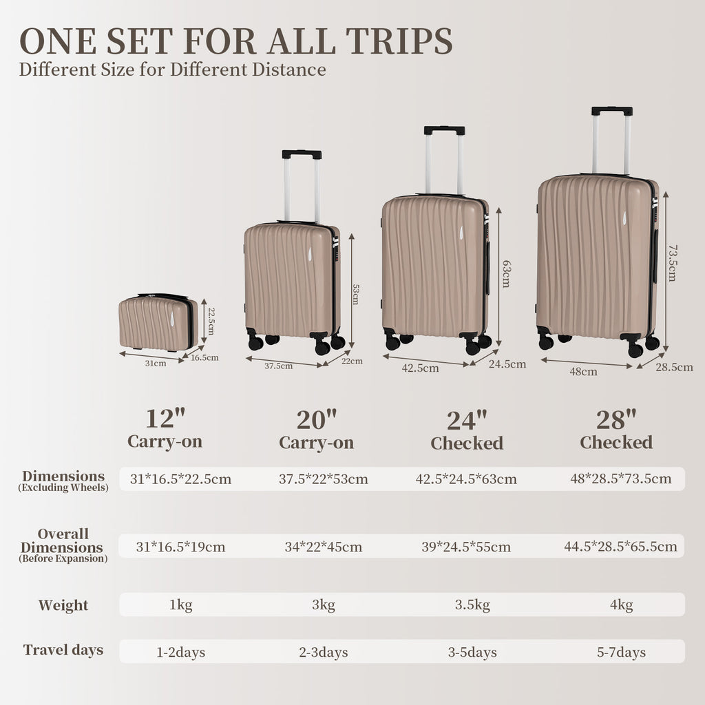 Set 4 Trolley ABS 12/20/24/28 pollici - Champagne (073)