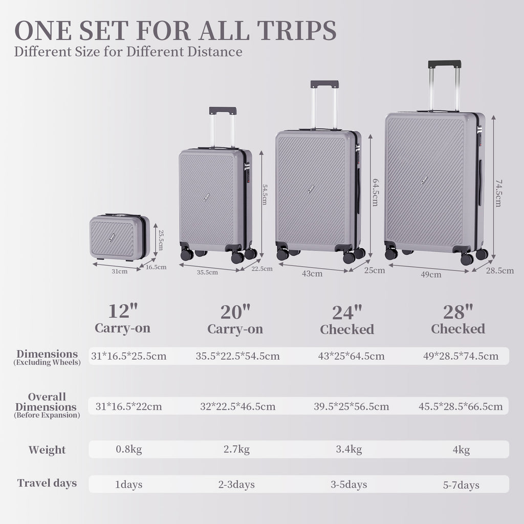Set 4 Trolley ABS 12/20/24/28 pollici - Argento (066)