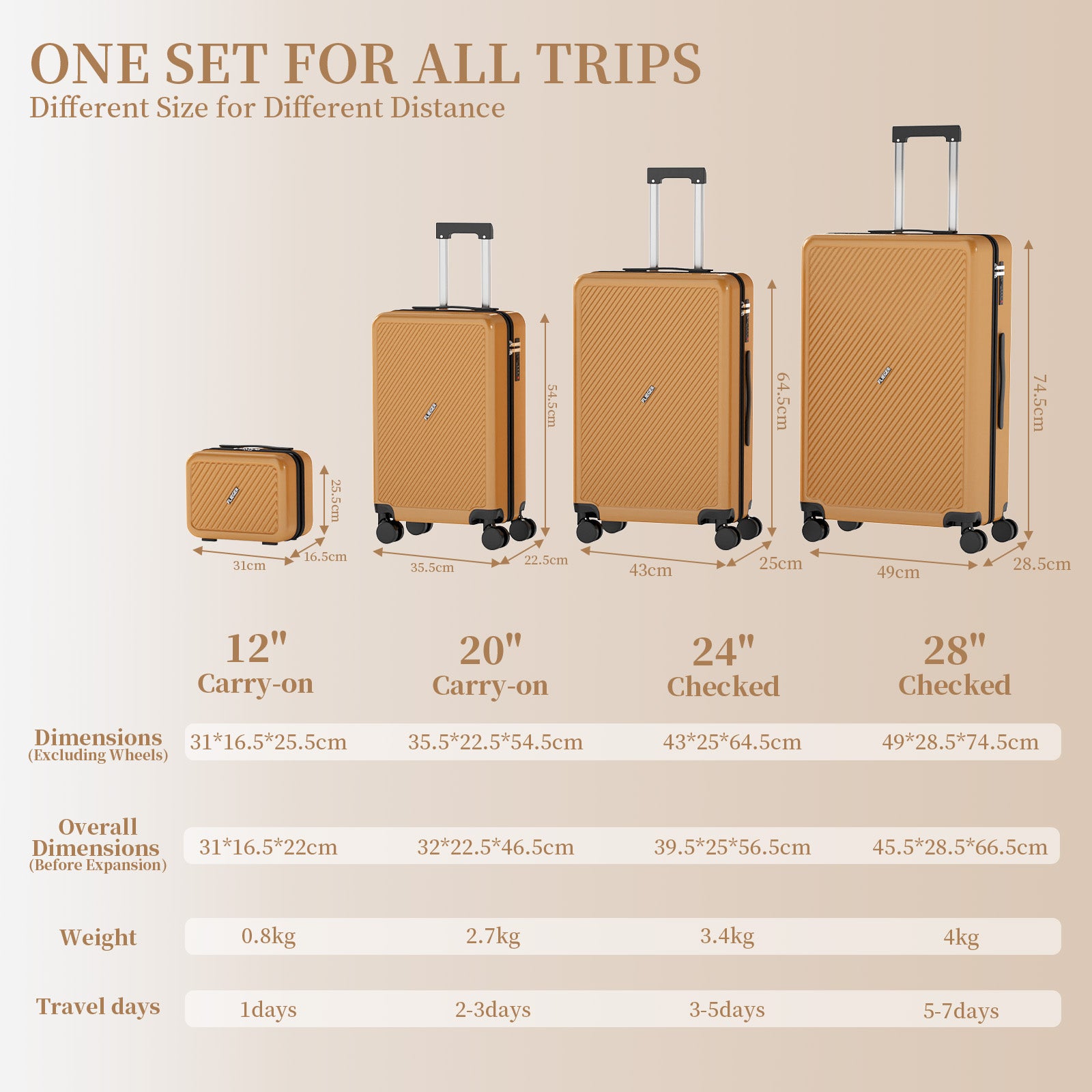 Set 4 Trolley ABS 12/20/24/28 pollici - Oro (066)