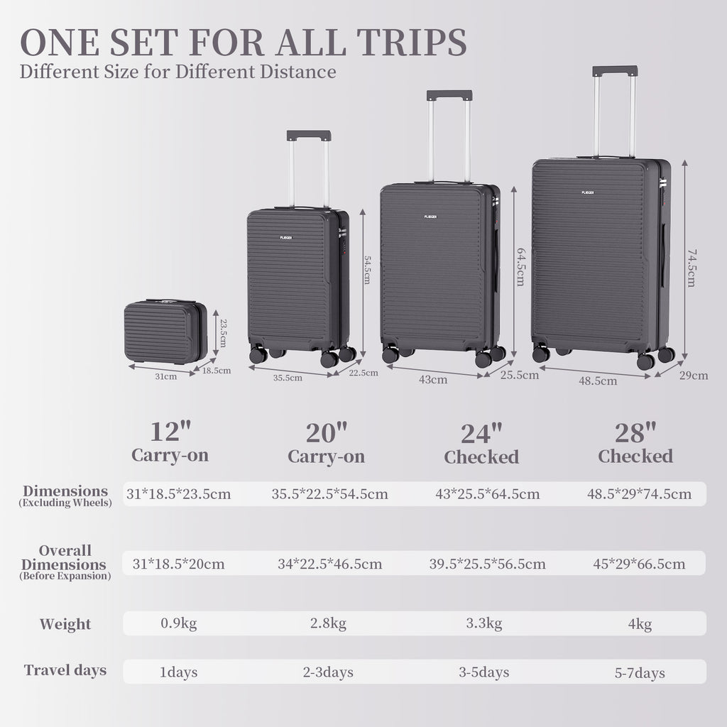 Set 4 Trolley ABS 12/20/24/28 pollici - Grigio (069)