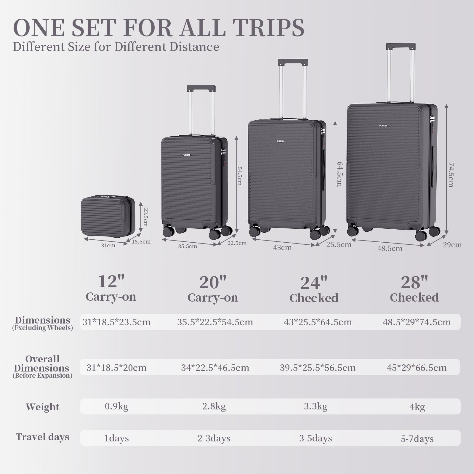 Set 4 Trolley ABS 12/20/24/28 pollici - Grigio (069)
