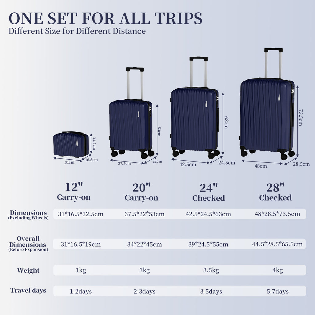Set 4 Trolley ABS 12/20/24/28 pollici - Blu Navy (073)