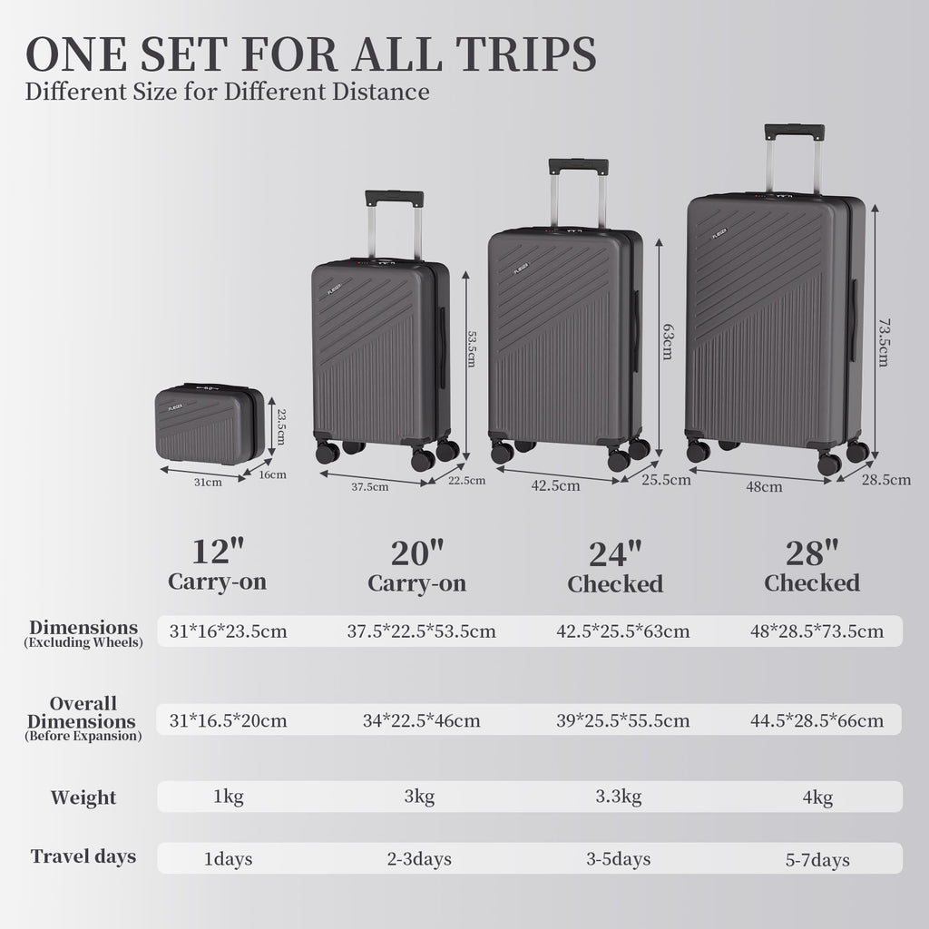 Set 4 Trolley ABS 12/20/24/28 pollici - Grigio (071)