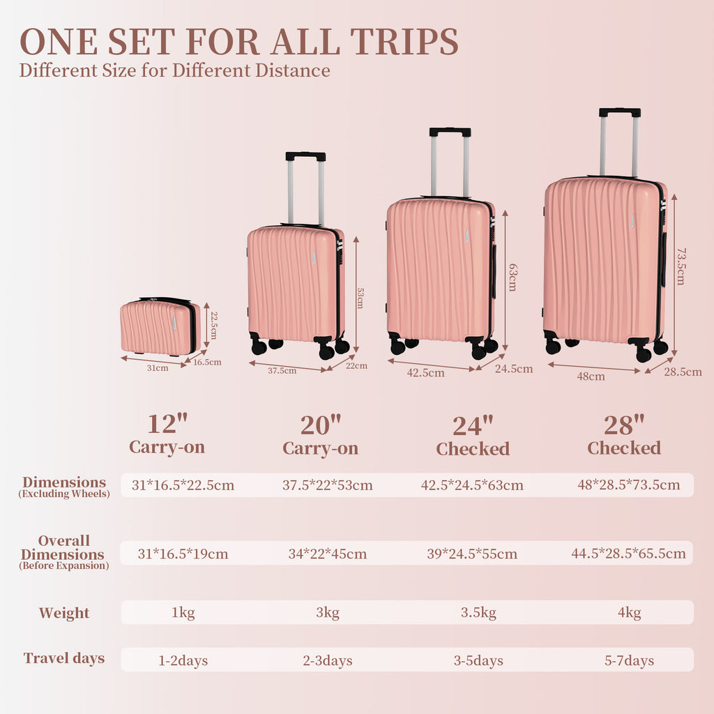 Set 4 Trolley ABS 12/20/24/28 pollici - Rosa（073）