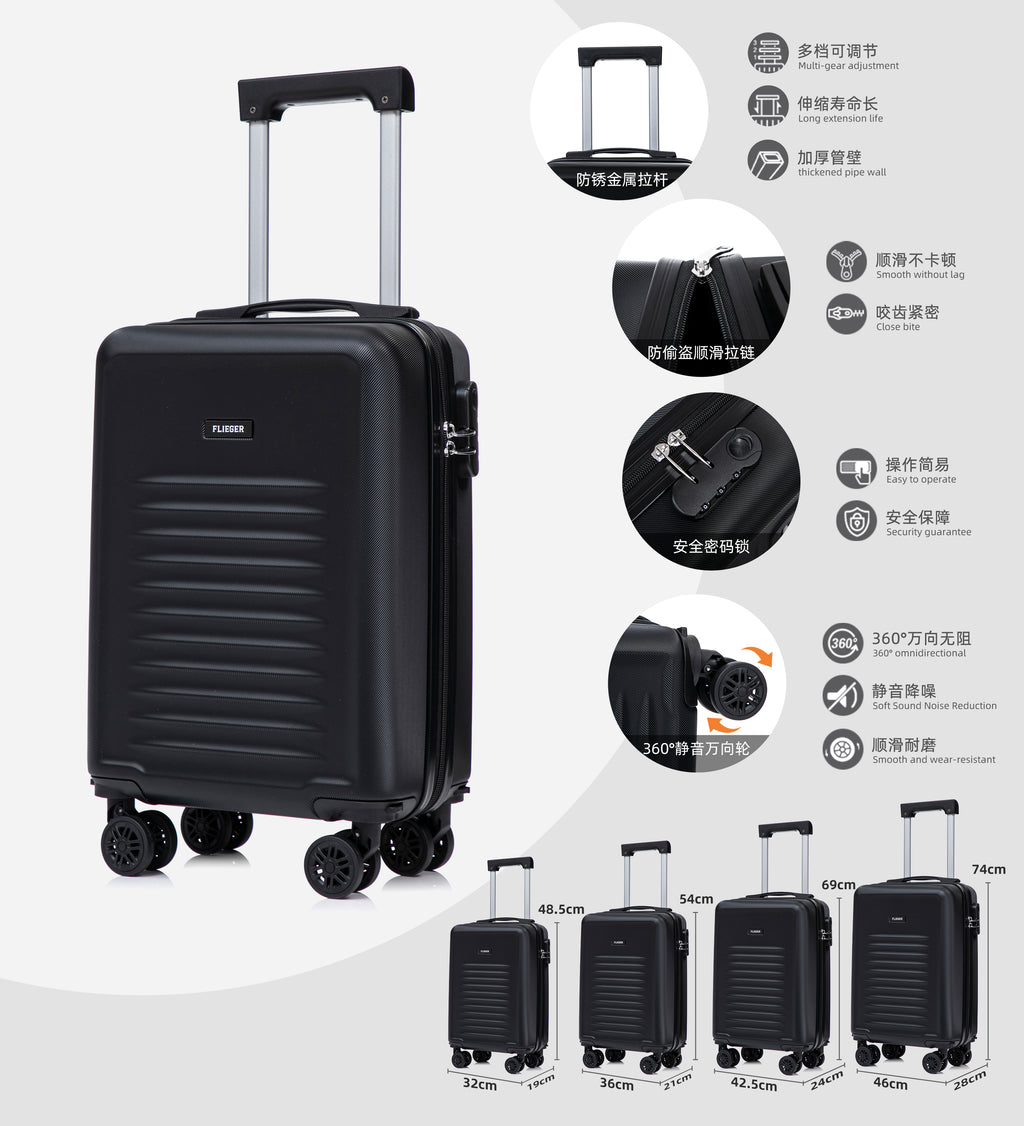 Set 4 Trolley ABS 18/20/24/28 pollici - Nero (043)