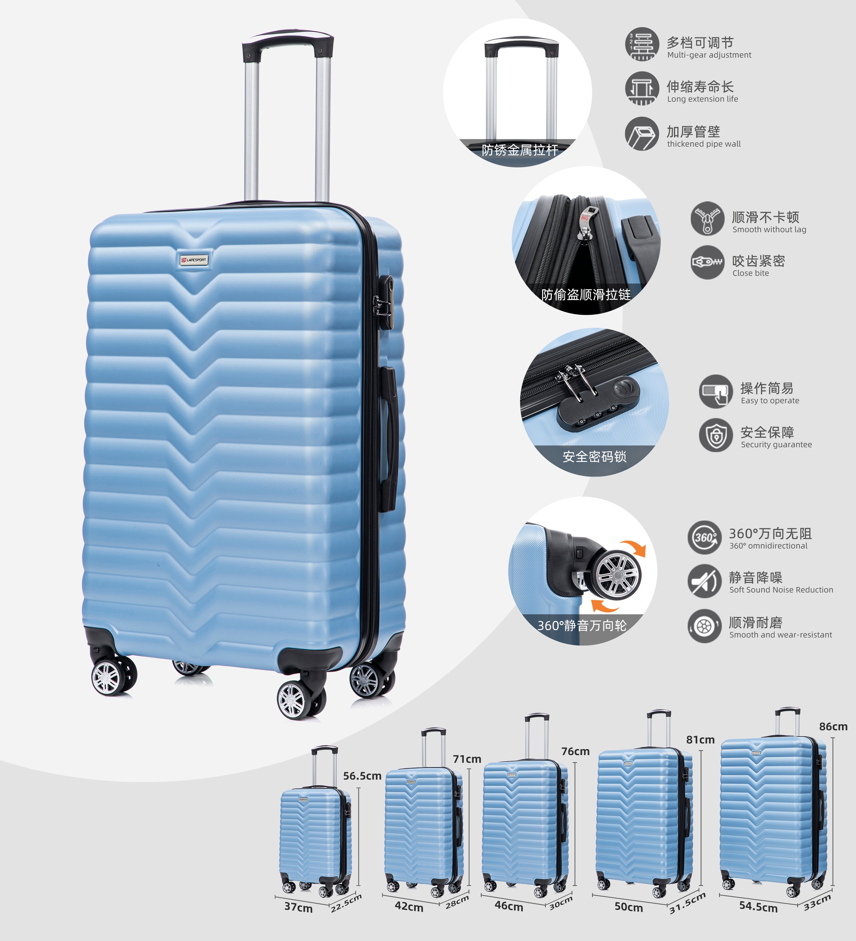 Set valigie in ABS da 5 pezzi (20"/26"/28"/30"/32") – Blu（046）