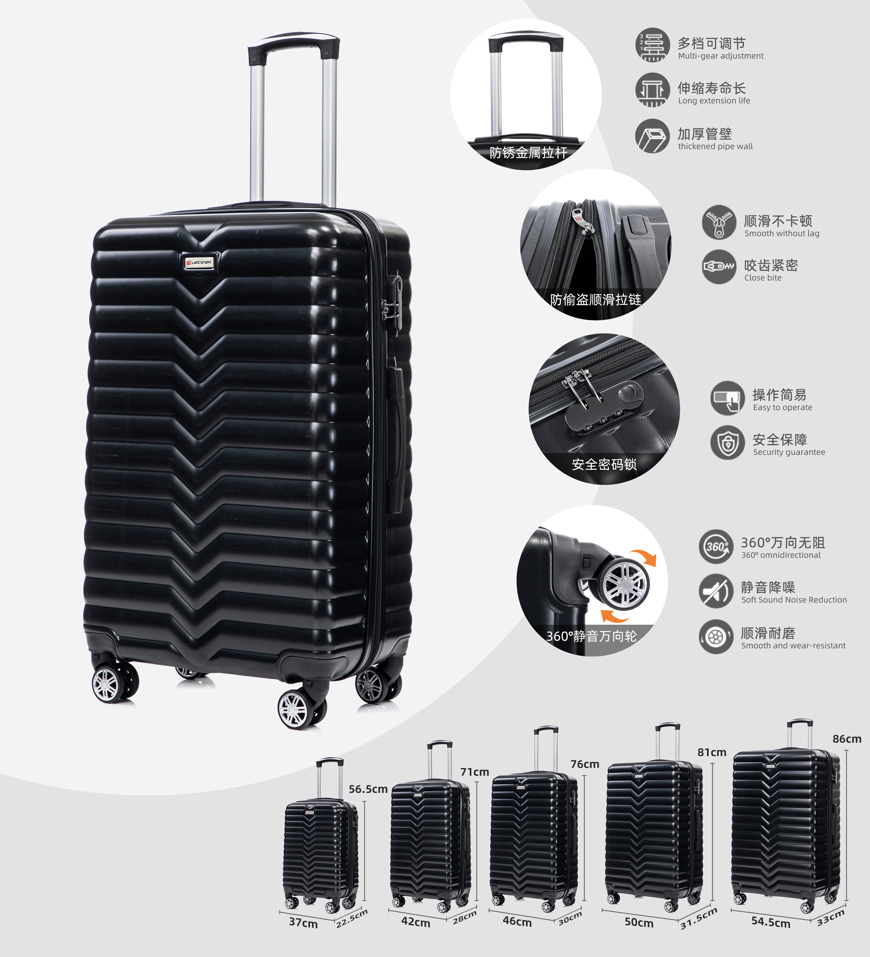 Set valigie in ABS da 5 pezzi (20"/26"/28"/30"/32") – Nero(046)