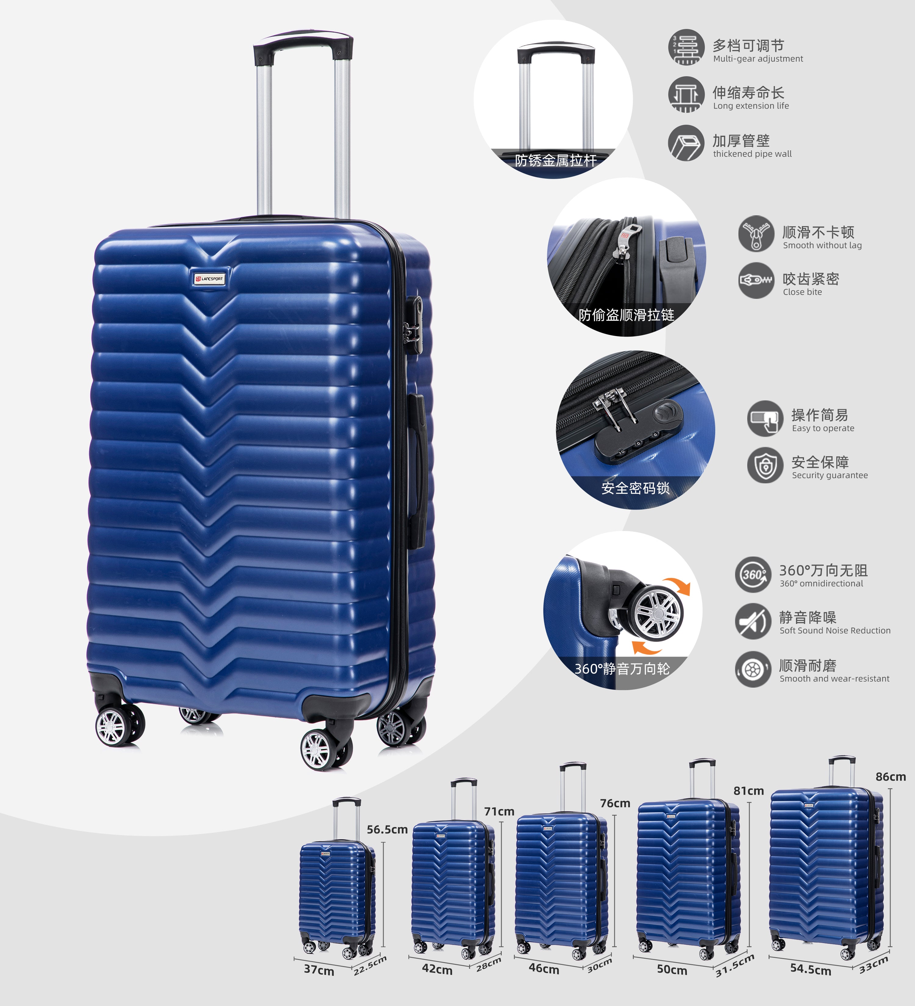 Set valigie in ABS da 5 pezzi (20"/26"/28"/30"/32") – Blu royal(046)