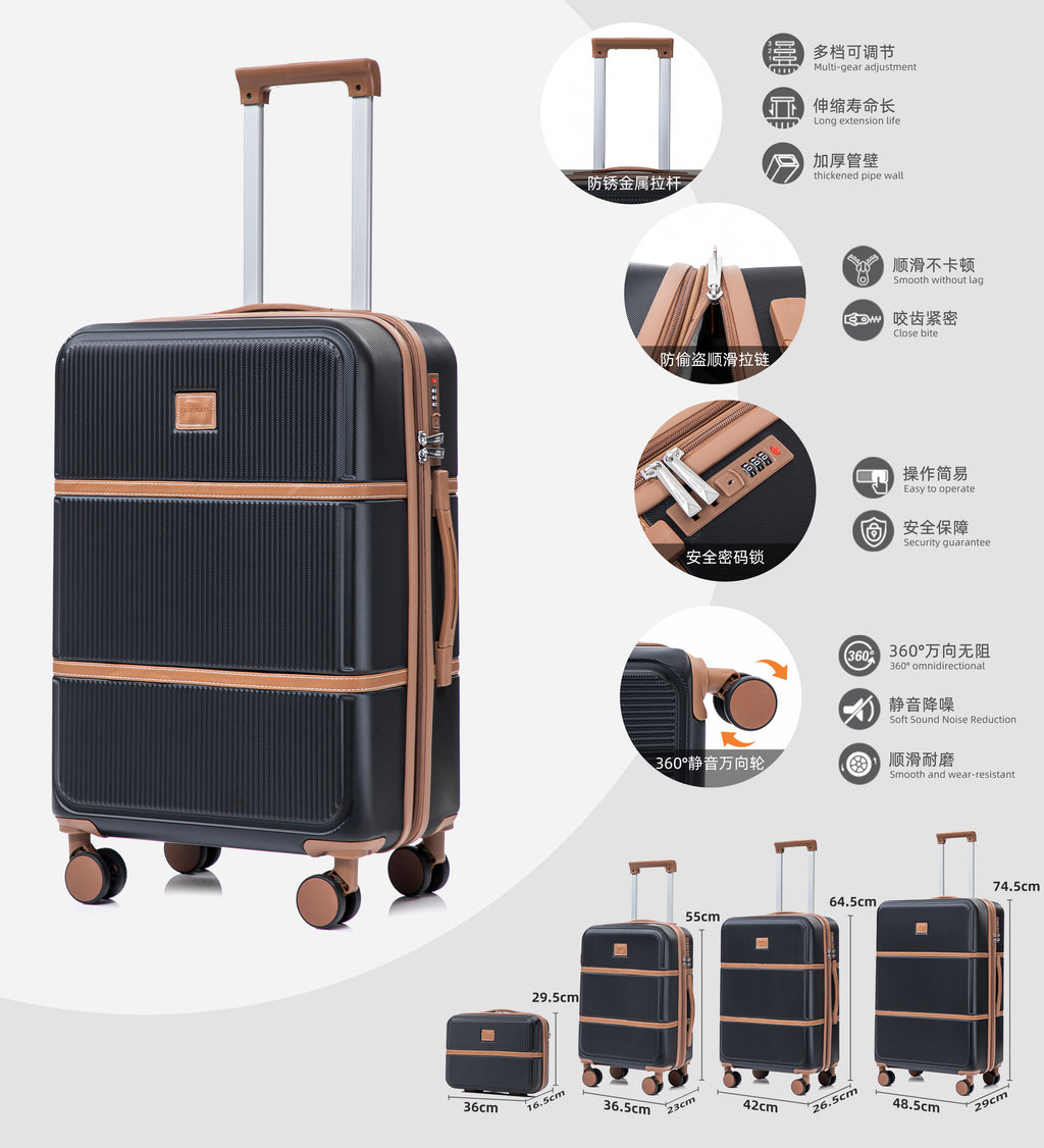 Set valigie in ABS da 4 pezzi (12"/20"/24"/28") – Nero（047）