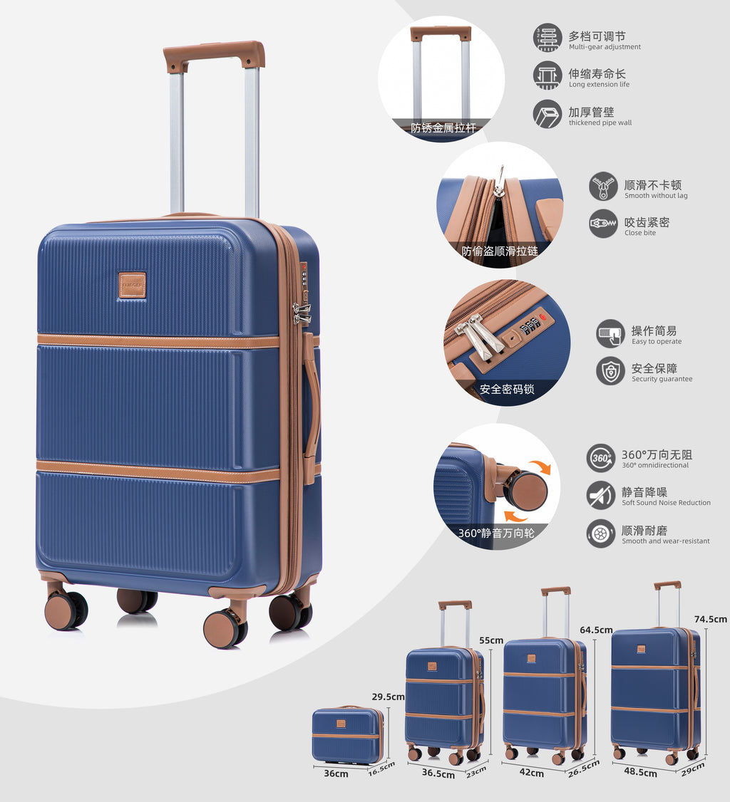 Set valigie in ABS da 4 pezzi (12"/20"/24"/28") – Blu profondo（047）