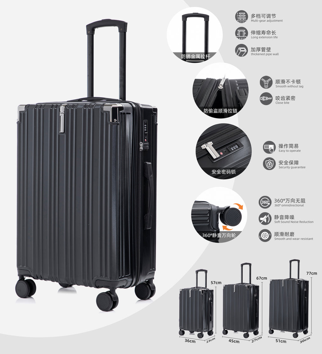 Set valigie in ABS+pc da 3 pezzi (20"/24"/28") – Nero（050）