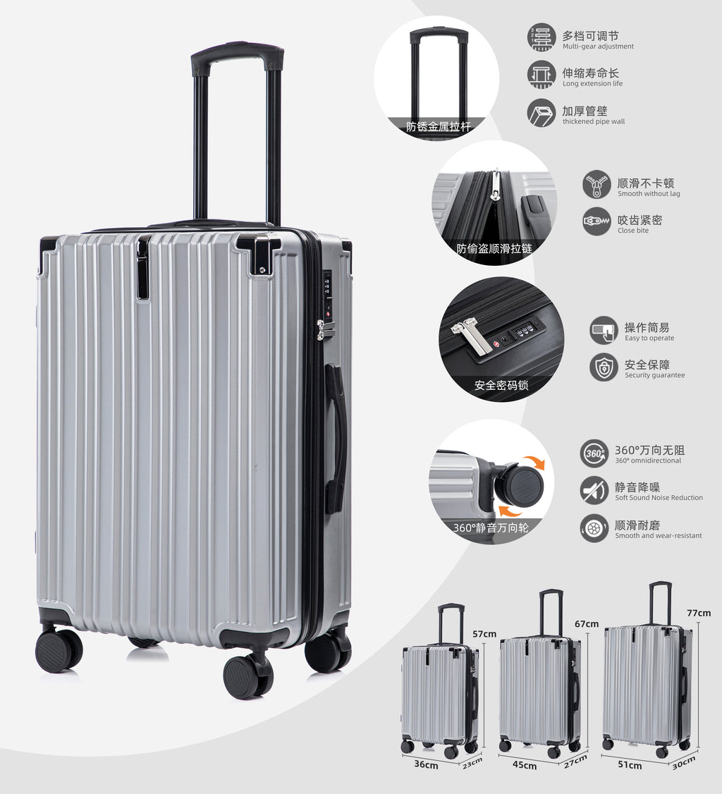 Set valigie in ABS+pc da 3 pezzi (20"/24"/28") – Argento（050）
